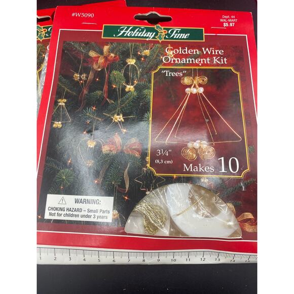 2 Vtg The Beadery Golden Wire Ornament Kit TREES Xmas Wire Bead 2000 Makes 10 - Picture 2 of 3